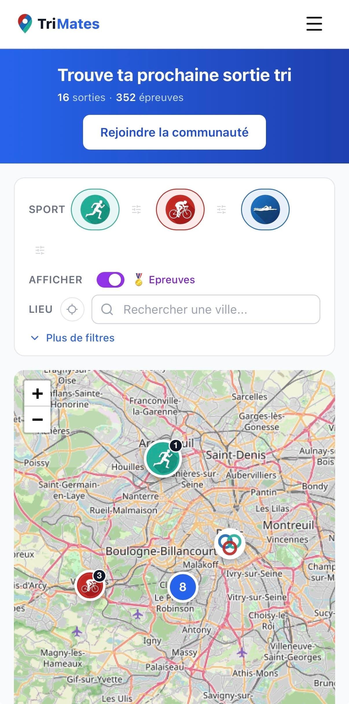 Screenshot of TriMates on mobile